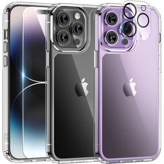 [3 In 1] For IPhone7/8/11/12/13/14/X/XR/Xs/Plus/Pro/Pro Max/ SE2020/Mini Case, With 1pc Screen Protector, 1pc Camera Lens Protector, And 1pc Transparent Phone Case, [Anti-Scratch] [Drop Protection]