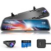 12" 2.5K Dash Cam Mirror For Car, Smart Rearview Mirror, 2.5K Front And 1080P Rear Dual Cameras, Night Vision, Parking Assistance For Cars & Trucks